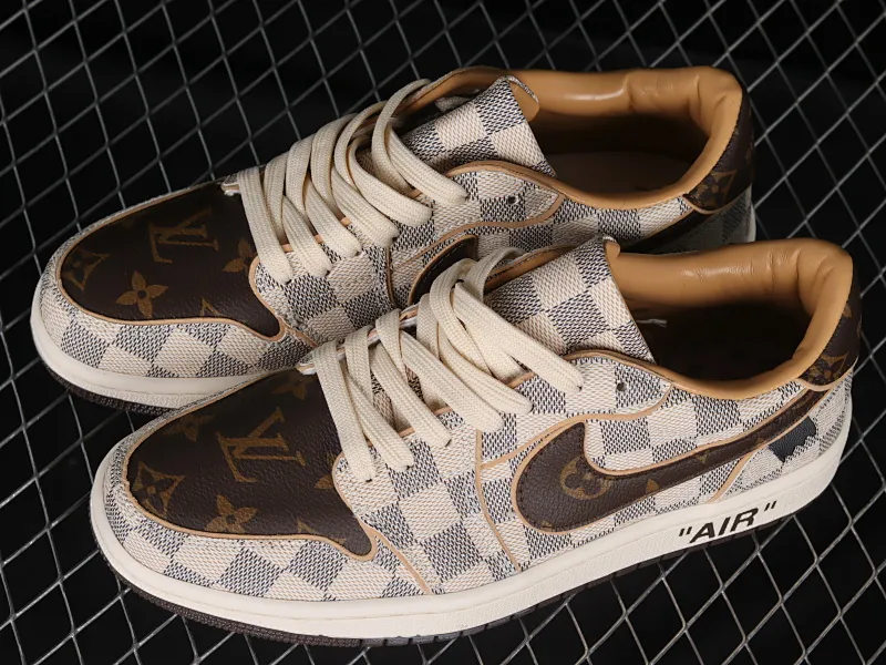 All categories Air Jordan Jordan series basketball shoes Air Jordan 1 Low gift box version Donkey brand x Air Jordan 1 Low OG Custom "Damier Azur/Brown/LV Monogram" AJ1 Joe 1 joint model classic low-top cultural versatile casual sports basketball shoes